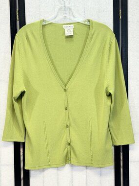 George Tropical Green V Neck Button Up Cardigan Sweater L Long Sleeve Jacket